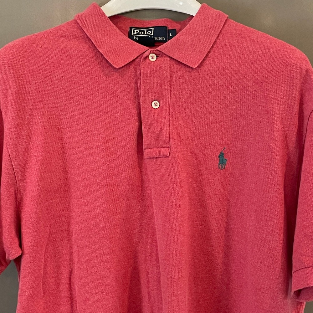 Polo Ralph Lauren Men Large Pink Heather Cotton Pique Short Sleeve Polo Shirt